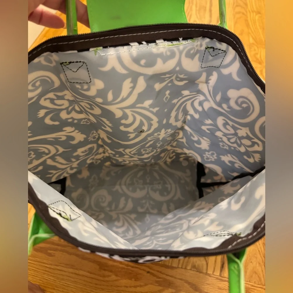 Black Damask Expandable Tote with Green Accents - Picture 5 of 5